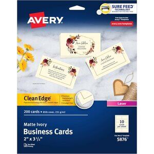 Avery Clean Edge Printable Business Cards Sure Feed Technology  2x3.5" 200 cards